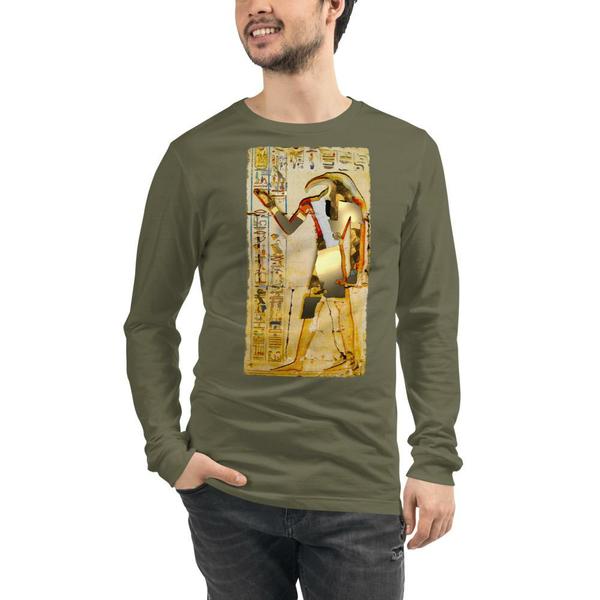 Egyptian God Thoth Golden Hieroglyphic Long Sleeve Bella + Canvas Shirt