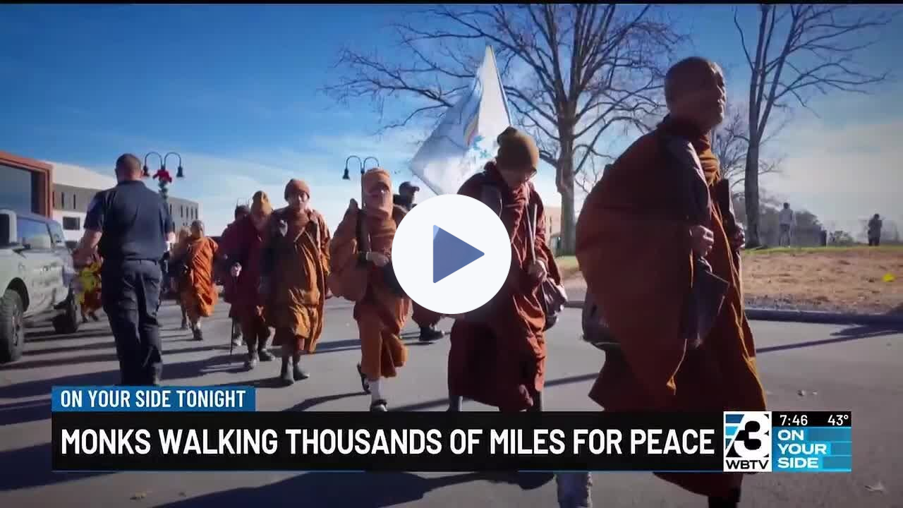 Buddhist monks walking tousands of miles on Walk for Peace