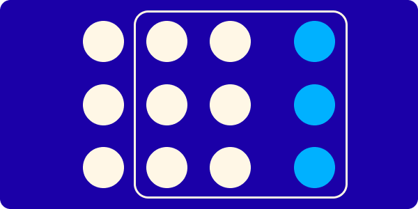 Grid of cirlces with a selection of them surrounded with a border.