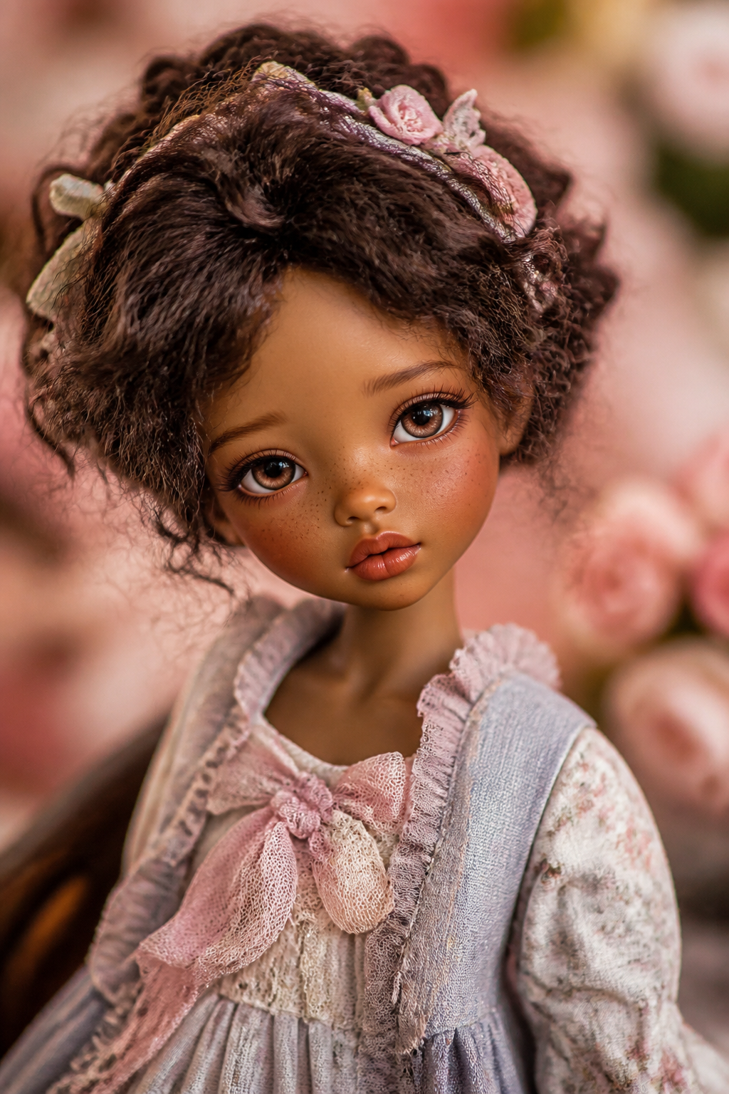 A lovingly crafted doll with a softly painted face and delicate outfit