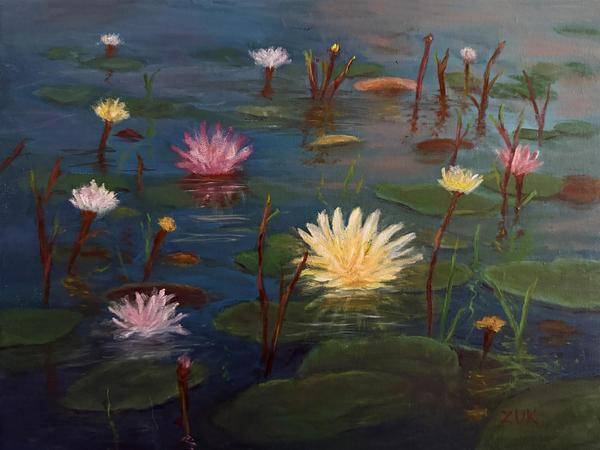 Waterlilies Days End Oil Painting