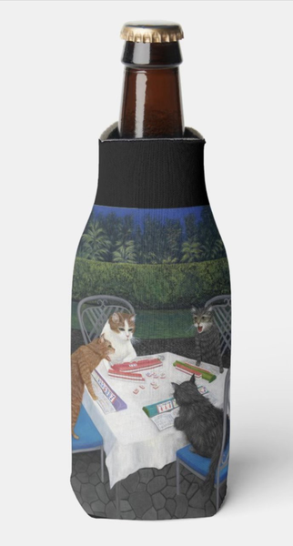 Cats Playing Mahjong Bottle Cooler