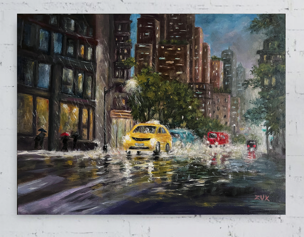 Rainy Night in New York City Oil Painting