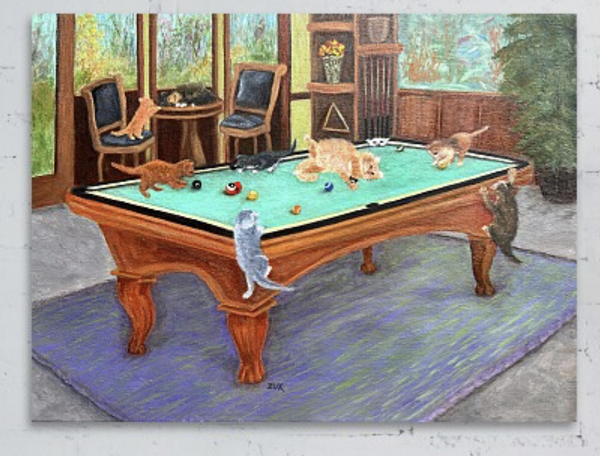 Cats Playing Pool Oil Painting