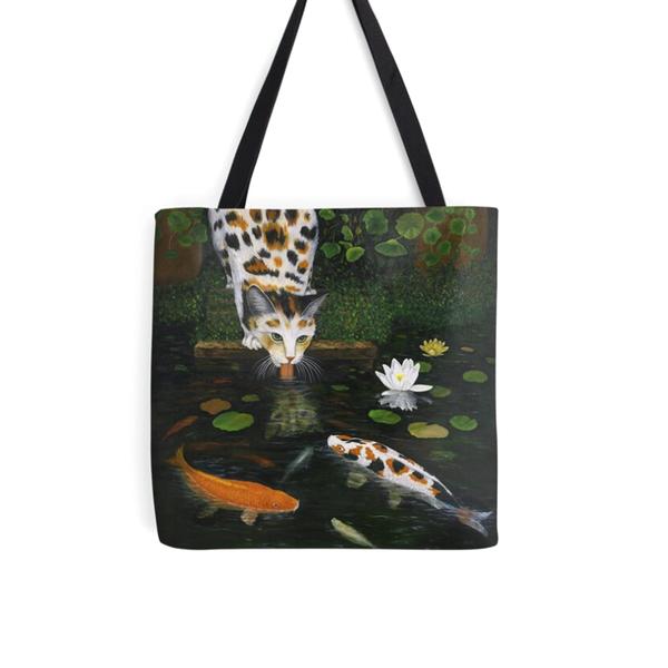 Calico Cat and Koi Tote Bag