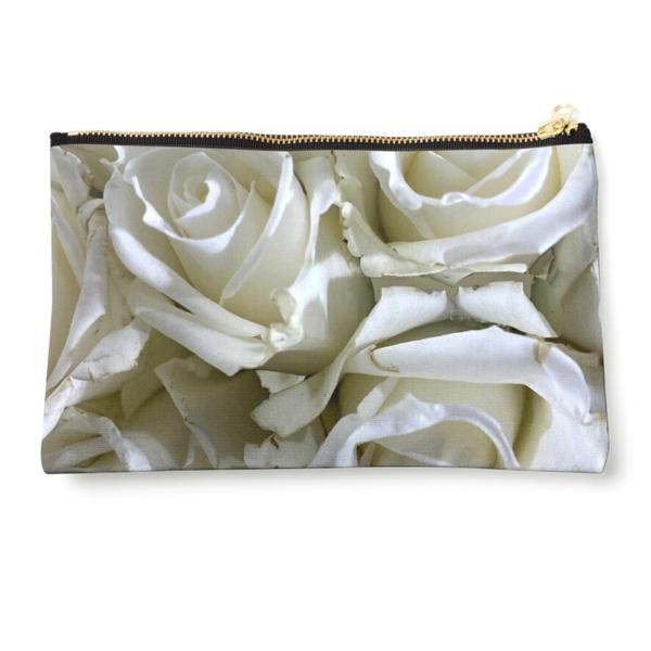 ImageWhite Roses Zippered Pouch Bag