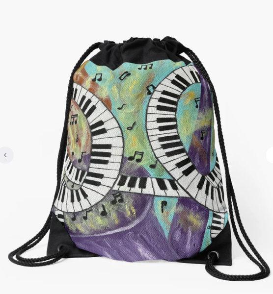 Jazz Trio Drawstring Bag. Colorful and whimsical backpack for the music lover. 