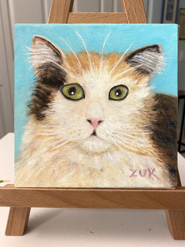 Calico Cat Face Oil Painting