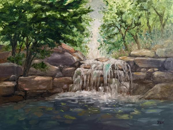Forest Waterfall Oil Painting