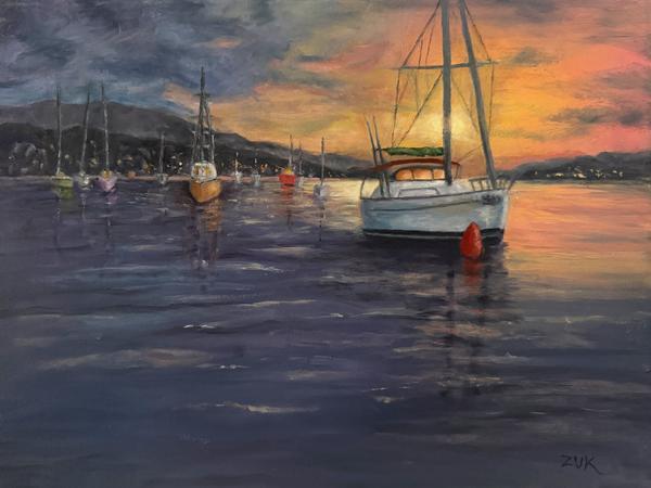 Safe Harbor at Days End - oil painting