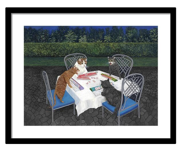 Cats Playing Mahjong Framed Print