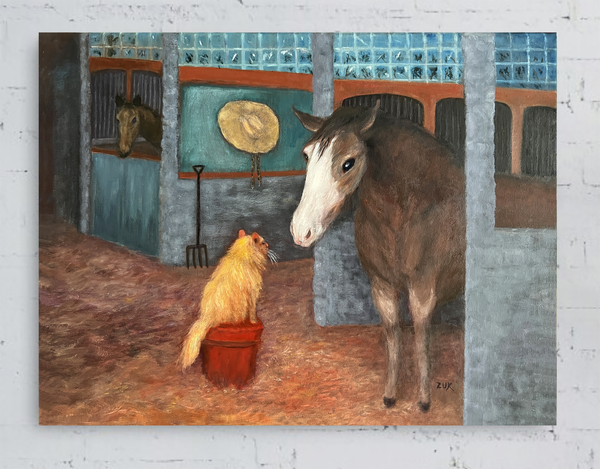 Cat and Horse Oil Painting