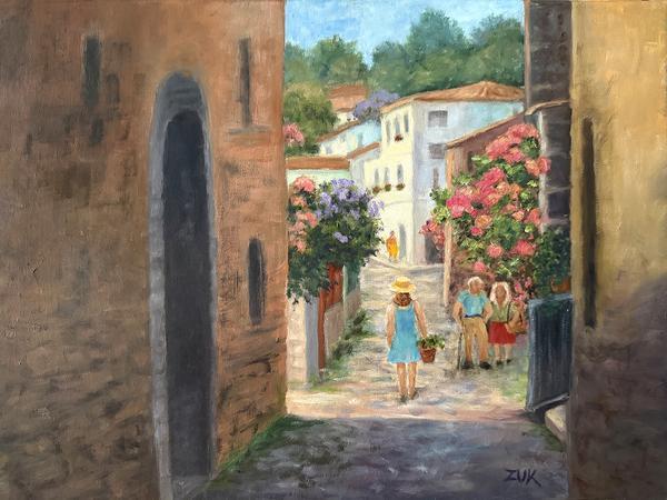 Through the Flowered Lane oil painting