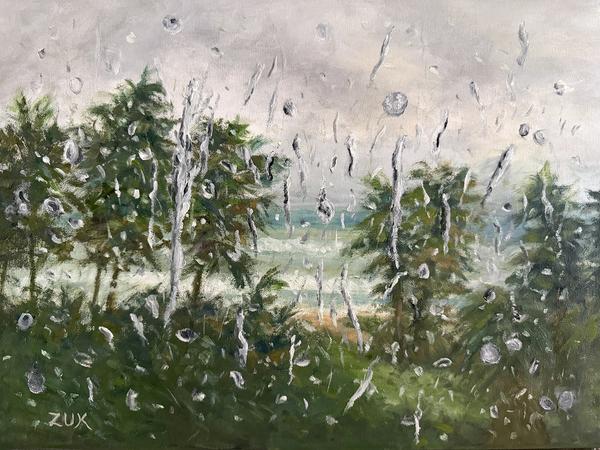 Rain on the Window Ocean View - oil painting
