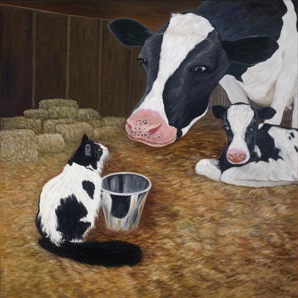 Tuxedo Cat and Cows Fine Art Print