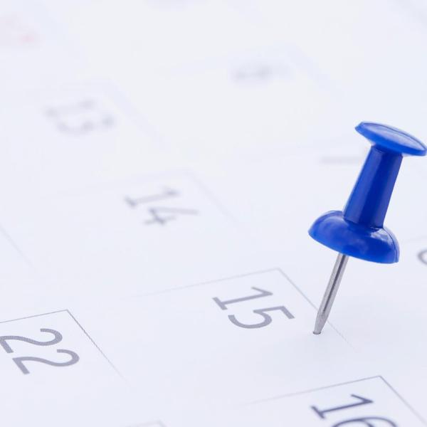 Calendar with a push pin