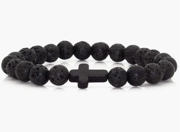 Xusamss Fashion 8mm Lava Rock Essential Oil Diffuser Bracelet Religious Cross