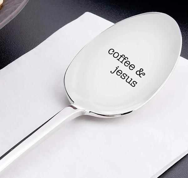 coffee Jesus engraved spoon