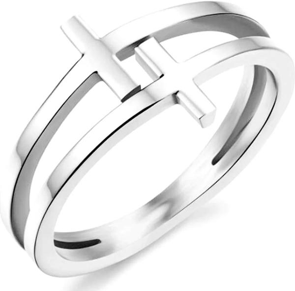 Women Stainless Steel Christian Cross Promise Ring