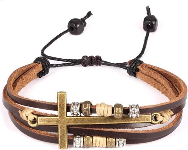 Feraco Religious Cross Wrap Bracelets Leather 