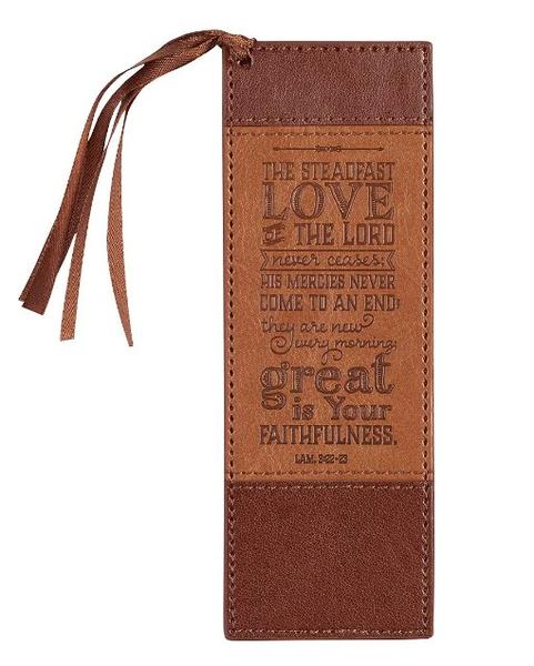 Faux Leather Bookmark w/Satin Ribbon Tassel Brown