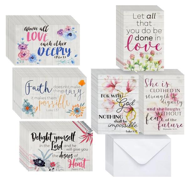 60 Inspirational Cards with Envelopes Bulk, Bible Verse 