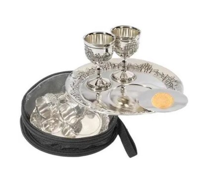 Communion-Set-Silverplated Cups & Plates w/Bag