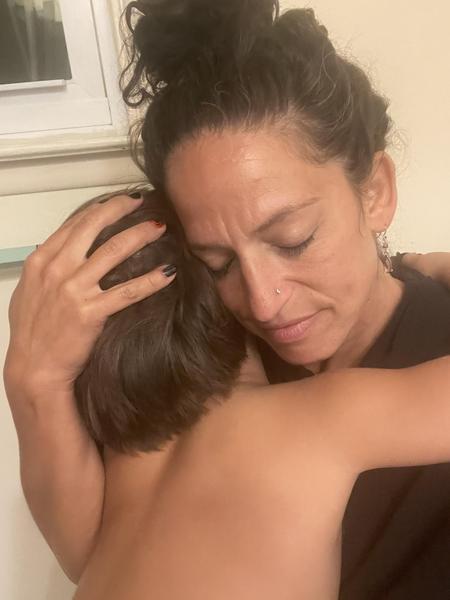 Mother with son at beach