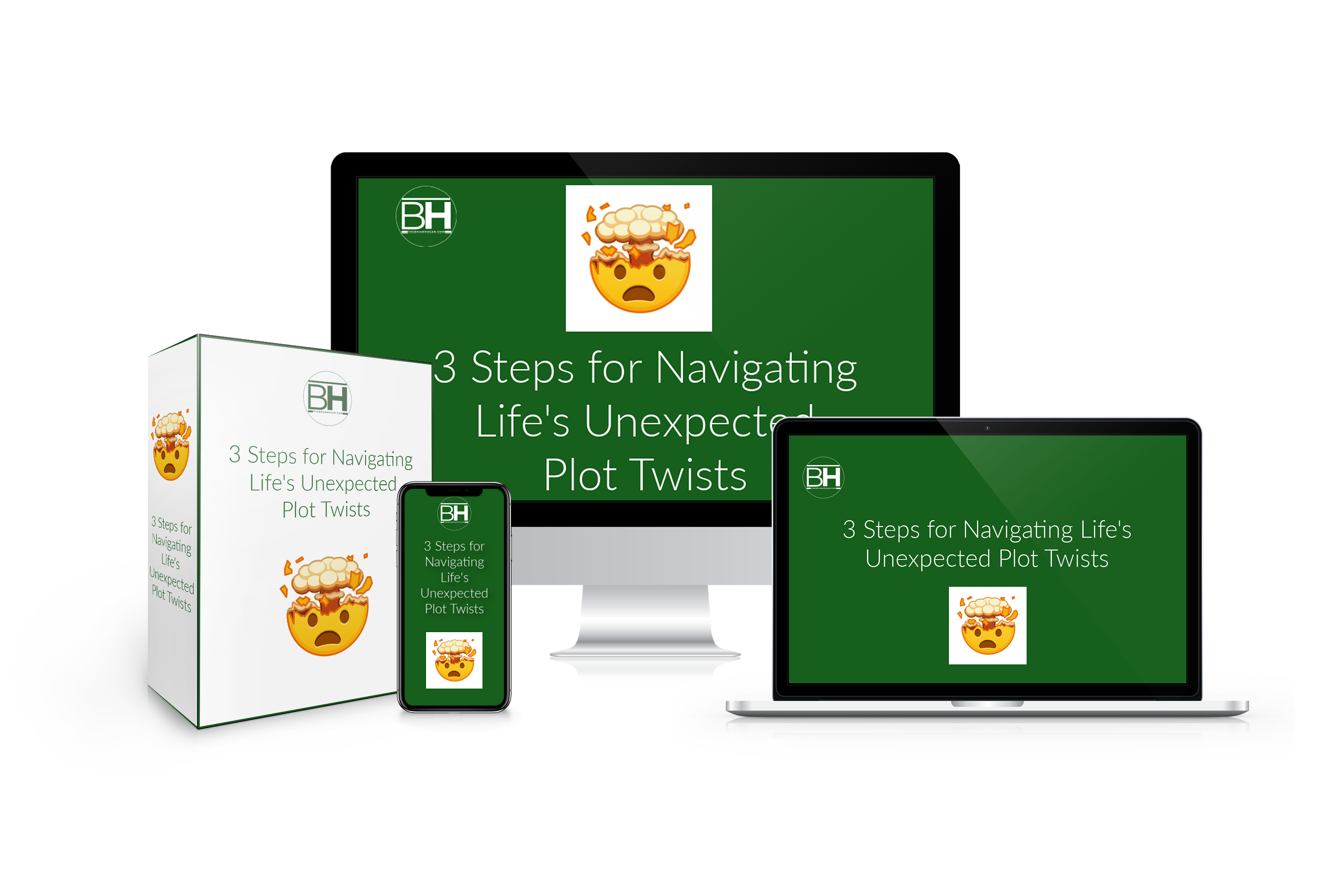 Plot Twists — 3 Steps for Navigating Life's Unexpected Plot Twists, shown on desktop, laptop, phone and box set