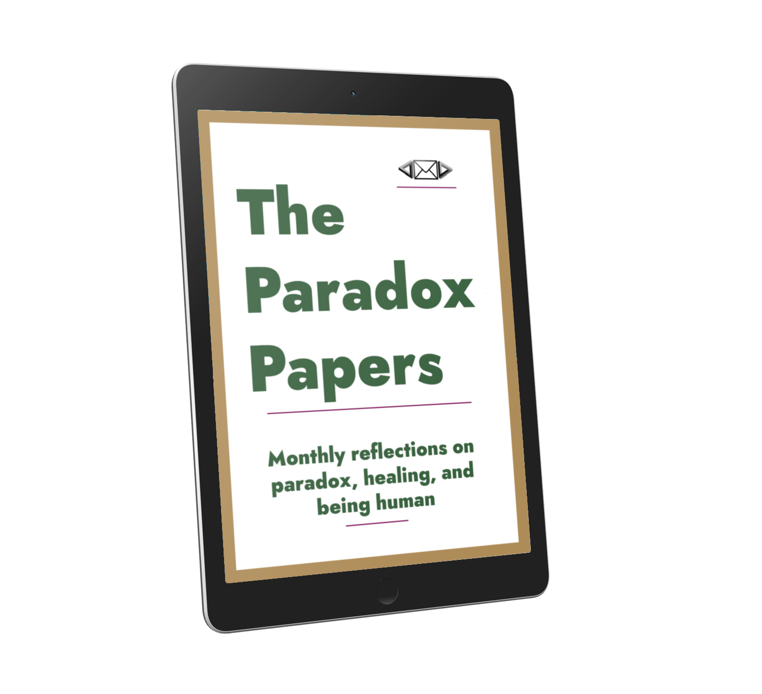 The Paradox Papers — weekly-ish reflections on paradox, healing, and being human, shown on a tablet