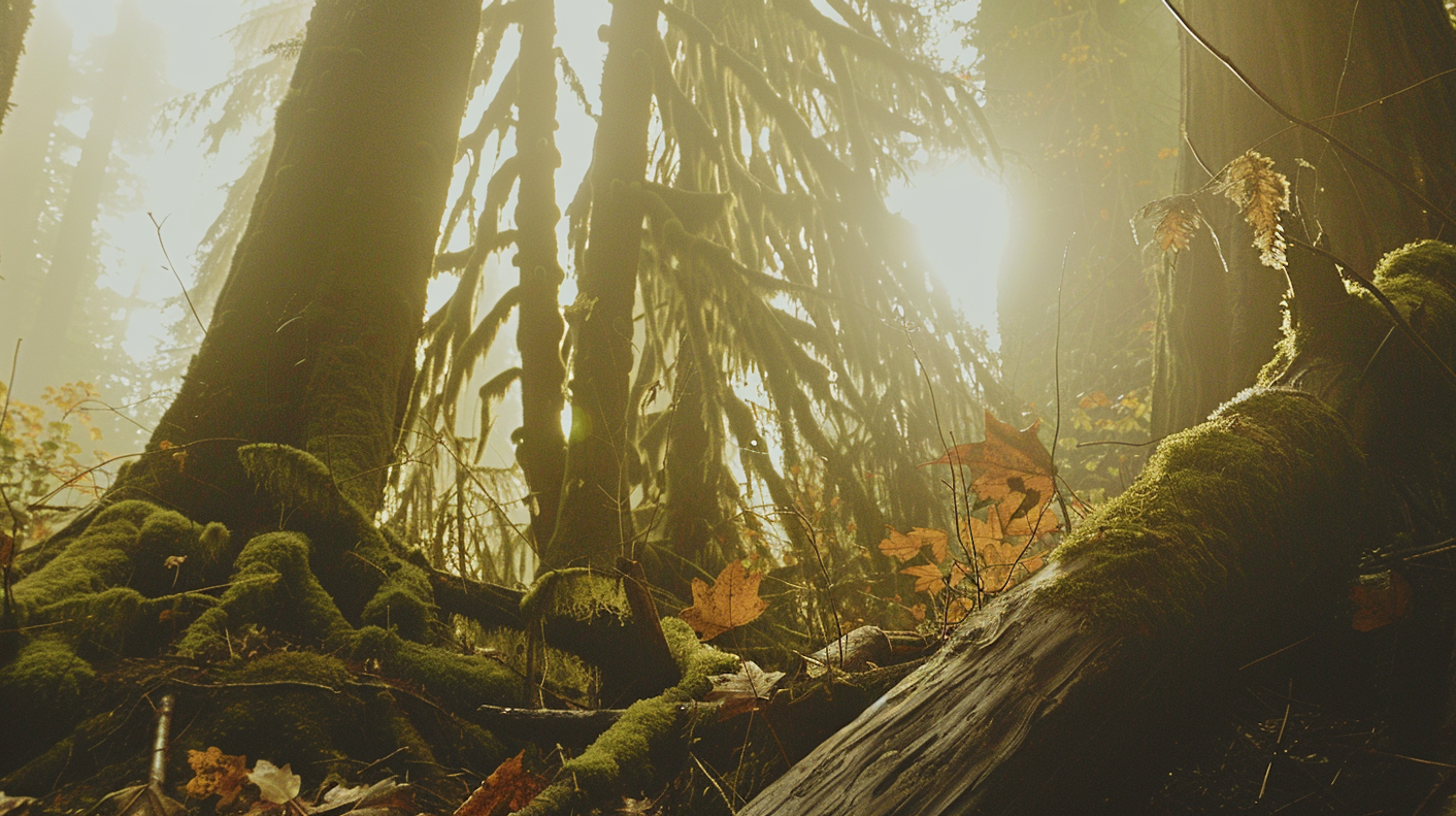 Golden morning light through a peaceful forest