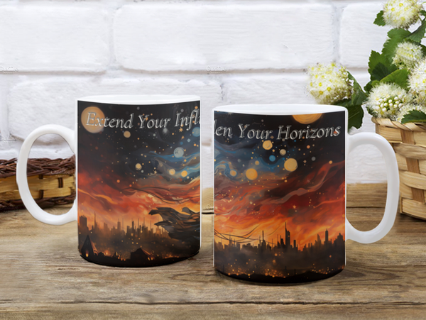 Extend your influence, Broaden your horizons - Pastel Cityscape Stars I.M. - White Wrap Around Mug
