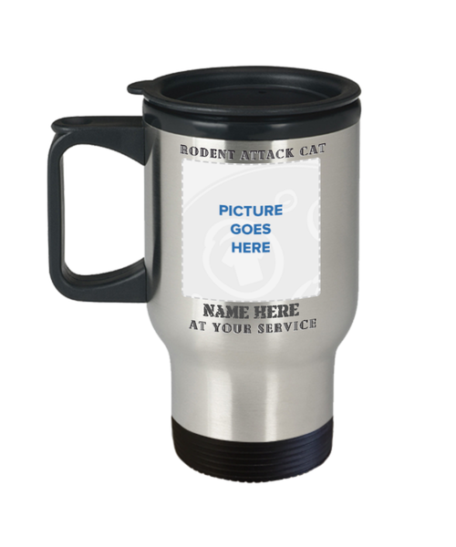 Funny Felines Your Rodent Attack Cat At Your Service - Personalize with Your Cat's Picture & Name Silver Travel Mug