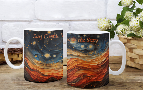 Surf Cosmic Waves to Your Place in the Stars - Pastel Starry Dome and Radiant Waves I.M. - White Wrap Around Mug