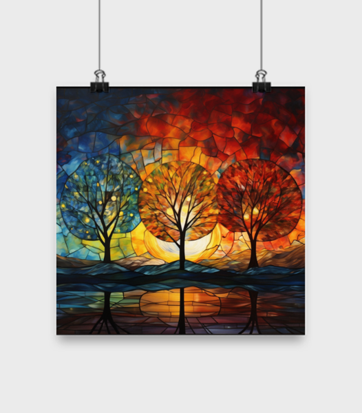 Three Spectacular Fall Maple Trees - Kaleidoscope of the Canopy in Stained Glass - Personalize - 10x10, 12x12, 14x14 or 16x16 Poster