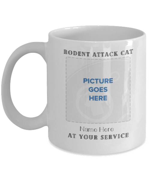 Funny Felines:Your Rodent Attack Cat At Your Service - Personalize with Your Cat's Picture & Name White Mug