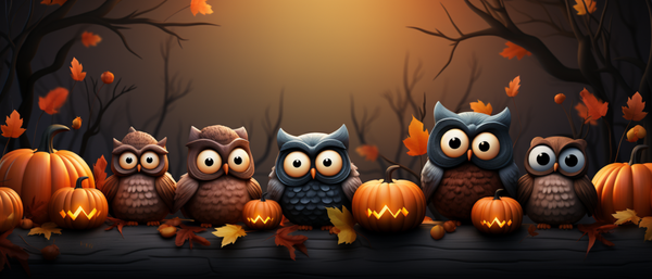 Loving Owls with Pumpkins and Animated look