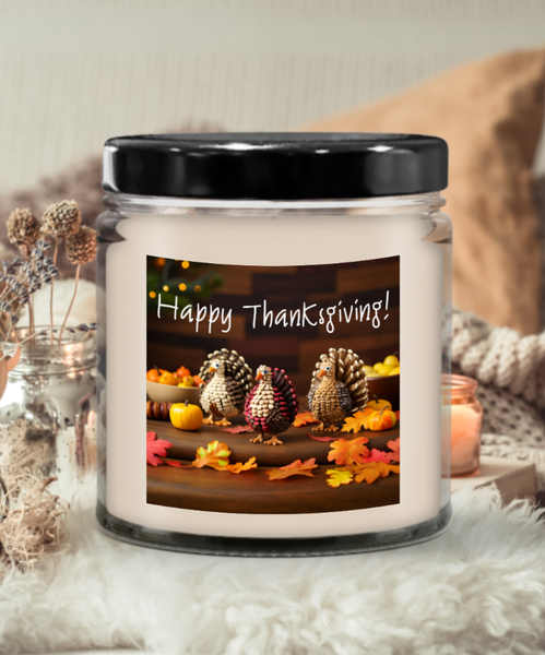 Happy Thanksgiving Candle - Pinecone Turkeys