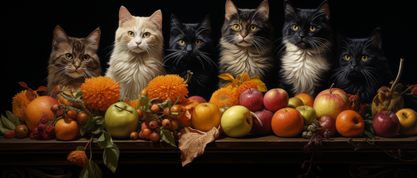 Beautiful Stately Cats with Colorful Autumn Harvest