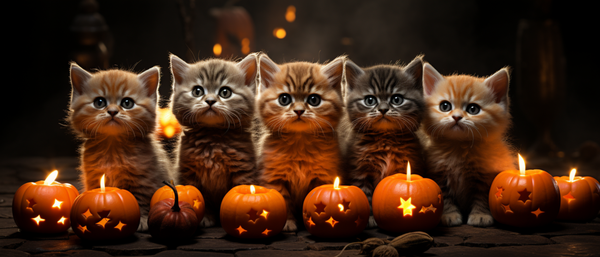 Precious Kittens with Miniature Pumpkin Lights