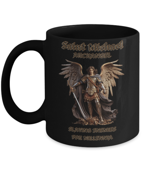 Saint Michael Archangel Slaying Enemies for Millennia Black Mug