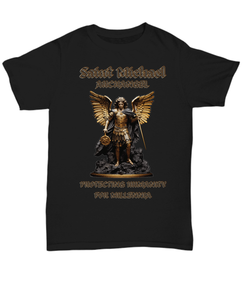 Saint Michael Archangel Protecting Humanity for Millennia Black Unisex T-Shirt