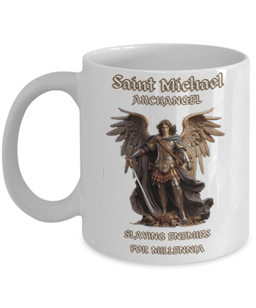 Saint Michael Archangel Slaying Enemies for Millennia White Mug