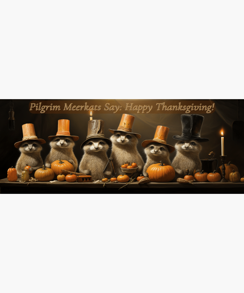 Pilgrim Meerkats say: Happy Thanksgiving - Candle Lit Harvest Table