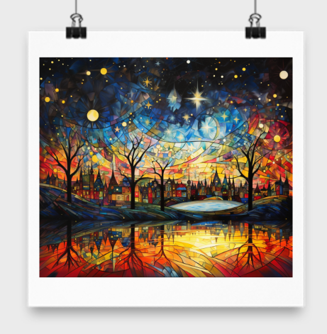 Spectacular Bright Colors in an Autumn Skyline - In a Kaleidoscope of Stained Glass - 10x10, 12x12, 14x14 or 16x16 Poster