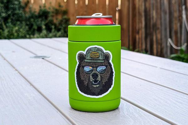 outdoor empire bear sticker on koozie