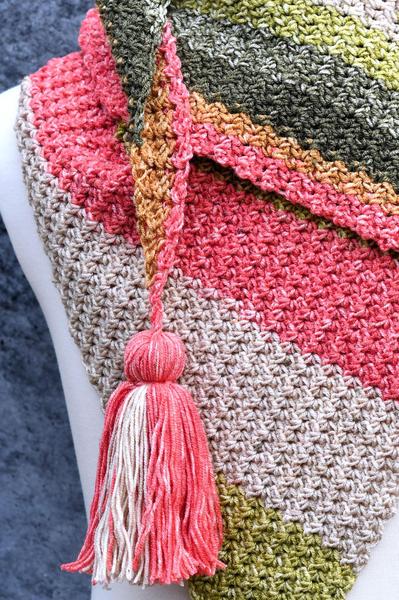 closeup of crochet triangle scarf