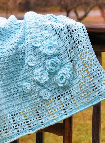 Blue Roses Baby Blanket Free Crochet Pattern