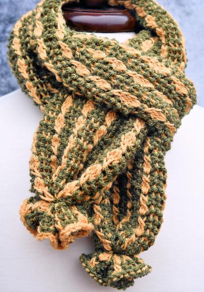 closeup of Tunisian mock cable scarf