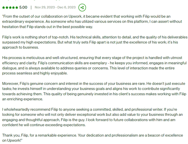 Testimonial For Filip Stojkov's Copywriting Skills From Jacques (The Online Course Guy))